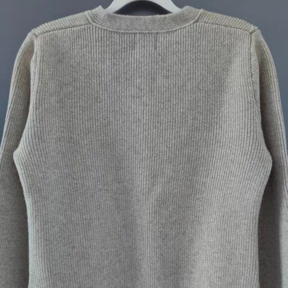 Khaite Beige Wool Cardigan Sweater V-Neck with Patch Pockets - Picture 9 of 9